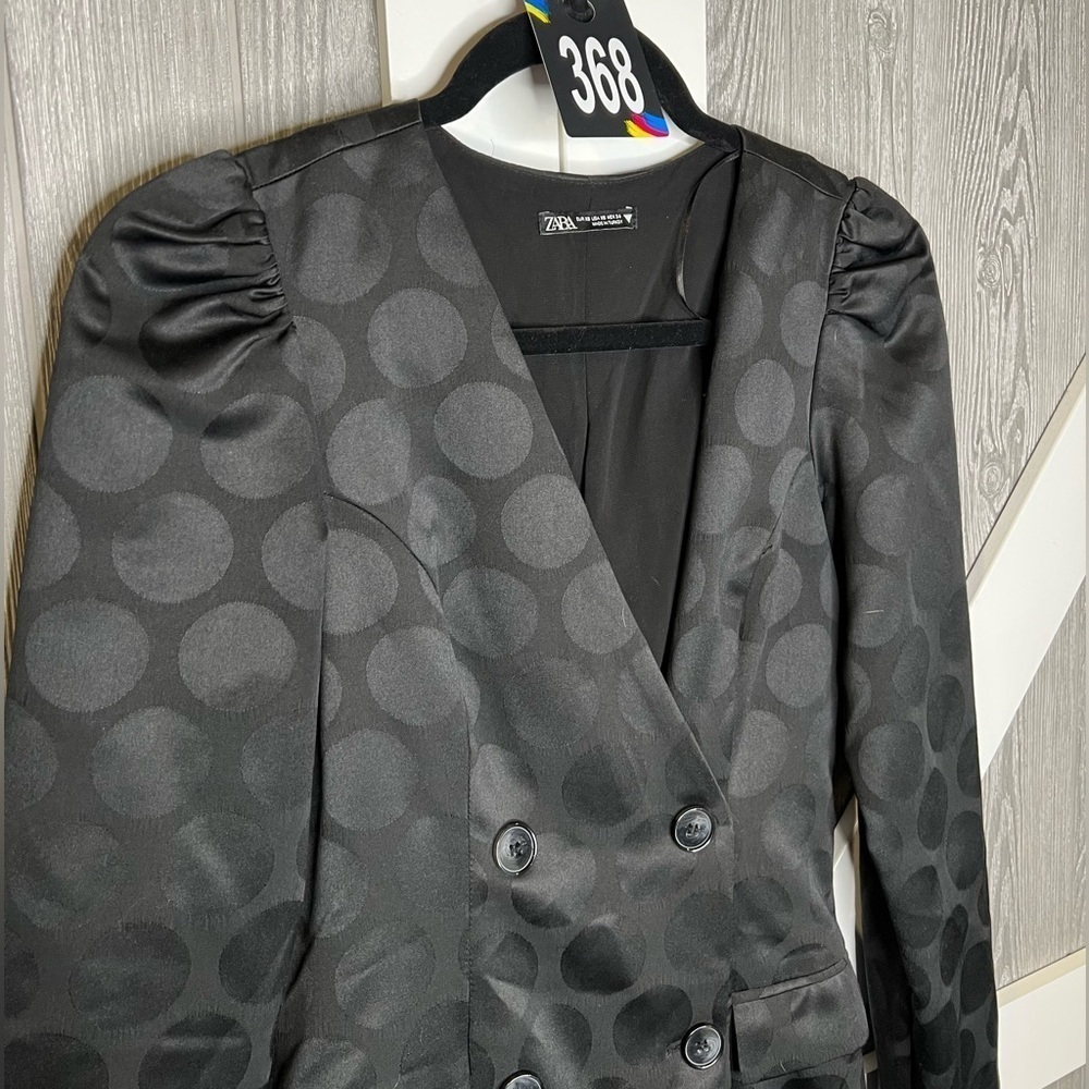 Zara Black Polka Dot Satin Blazer Dress - Picture 4 of 9